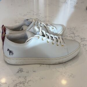 Paul Smith White Leather Sneakers with Multicolor Heel Tab